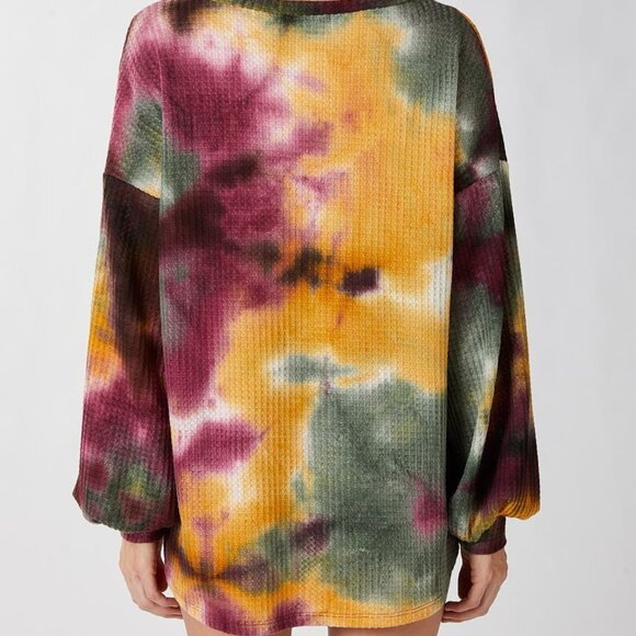BIBI Tie Dye Waffle Knit Oversized Long Sleeve Shirt - Picture 14 of 16